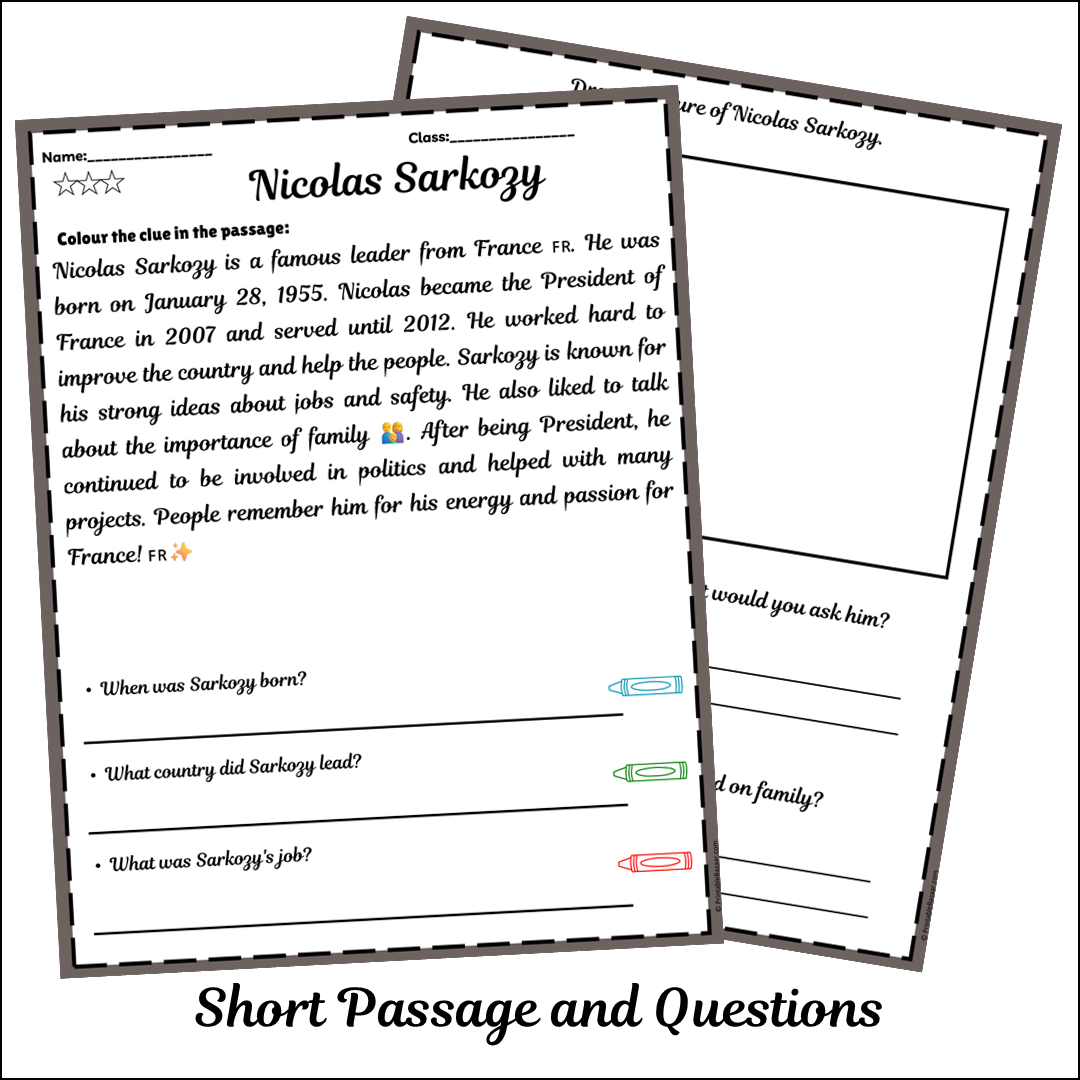 Nicolas Sarkozy | Short Reading Comprehension Creative Worksheet
