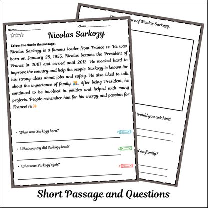 Nicolas Sarkozy | Short Reading Comprehension Creative Worksheet