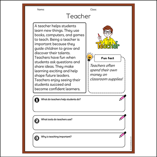 Teacher | Reading Passage Comprehension Questions Writing Facts Worksheet