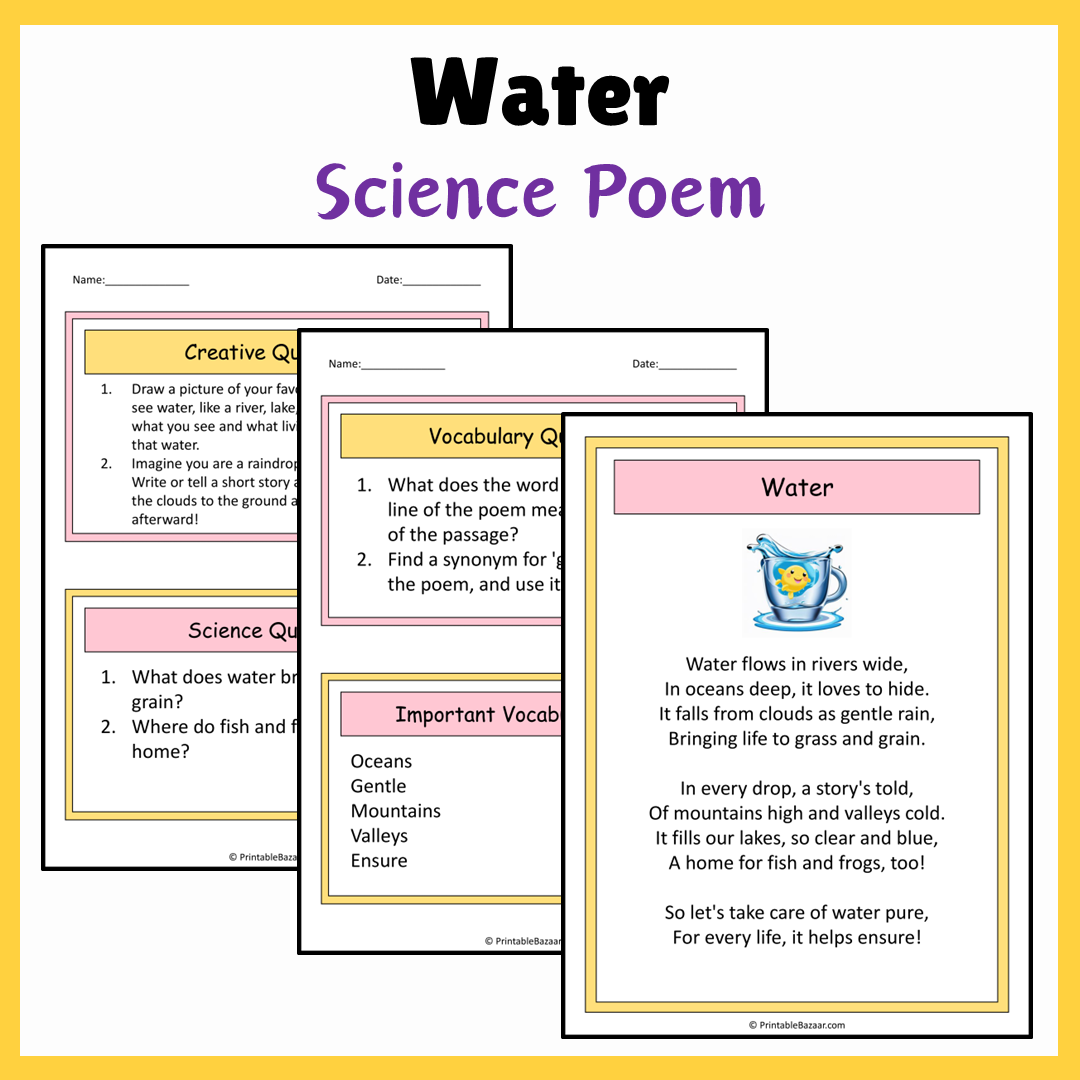 Water | Science Poem Reading Comprehension Activity