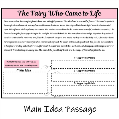 The Fairy Who Came to Life | Main Idea and Supporting Details Reading Passage and Questions