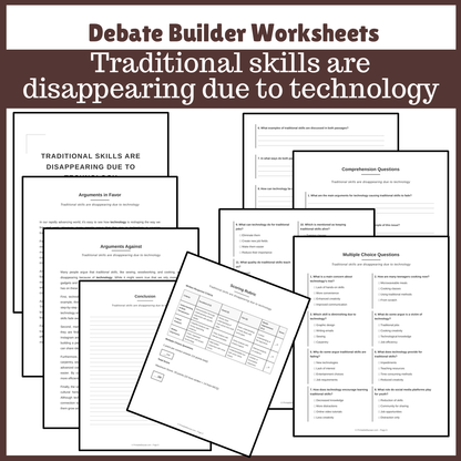 Traditional skills are disappearing due to technology | Favour and Against Worksheet Printable Activity