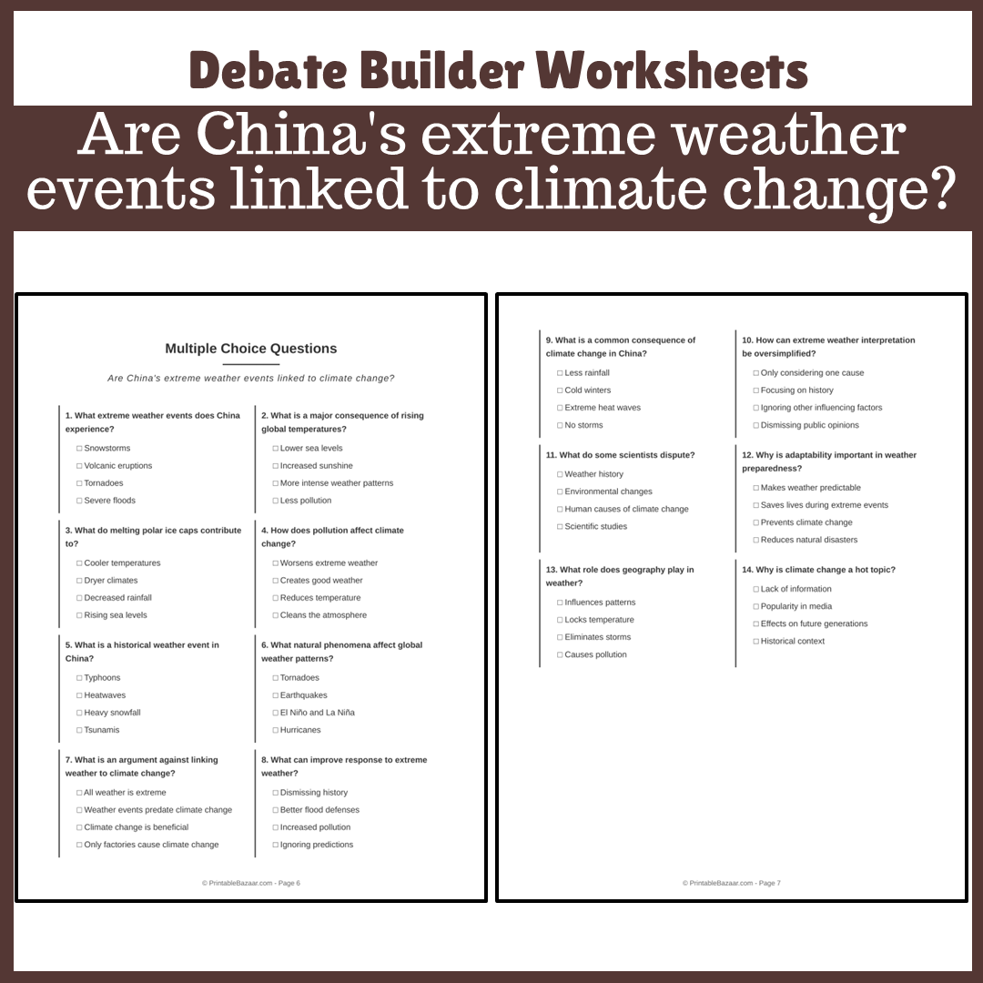 Are China's extreme weather events linked to climate change? | Favour and Against Worksheet Printable Activity