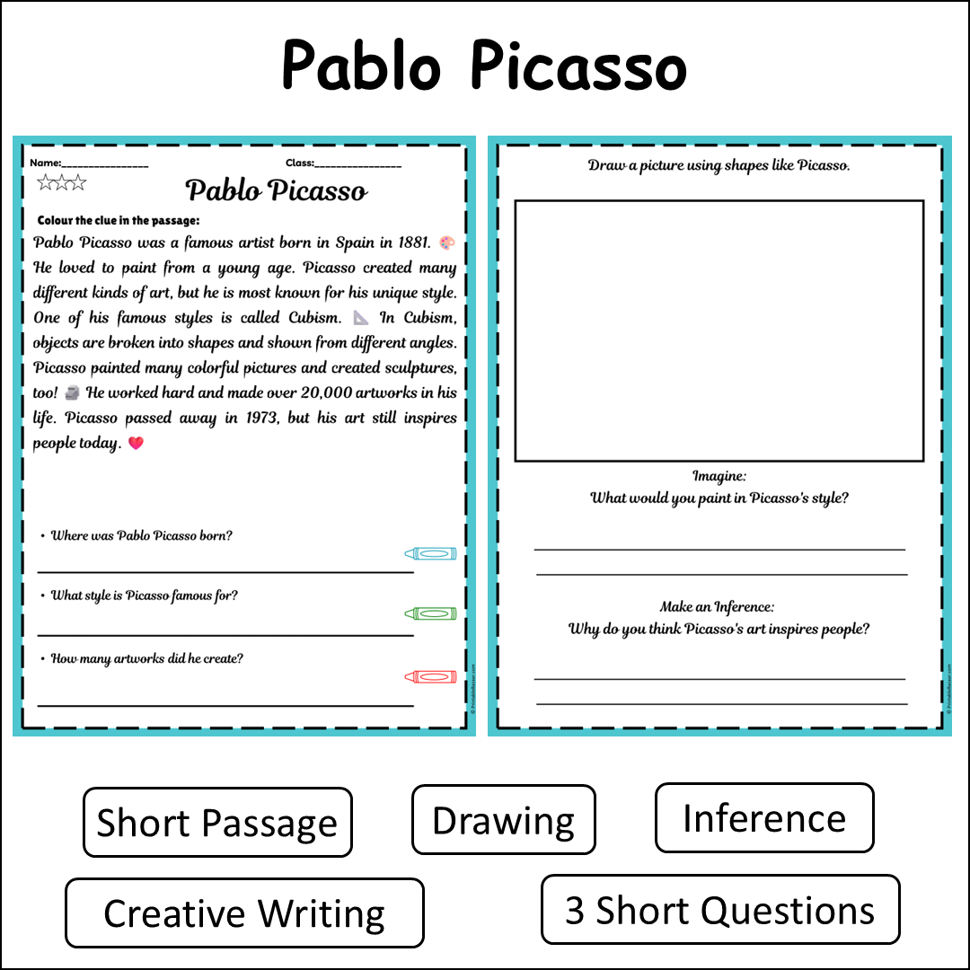 Pablo Picasso | Short Reading Comprehension Creative Worksheet
