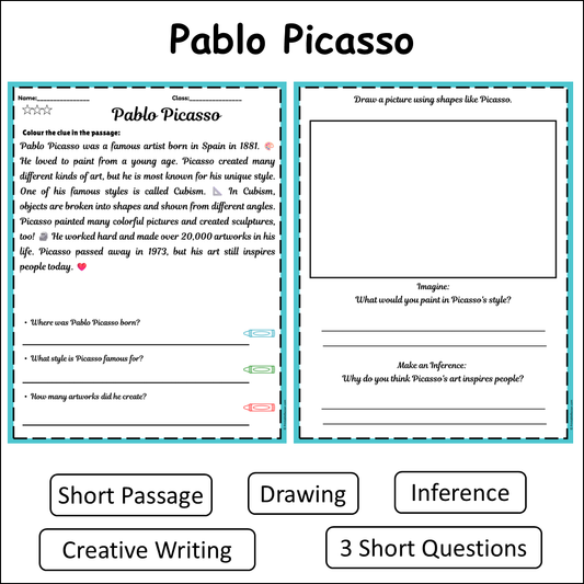 Pablo Picasso | Short Reading Comprehension Creative Worksheet