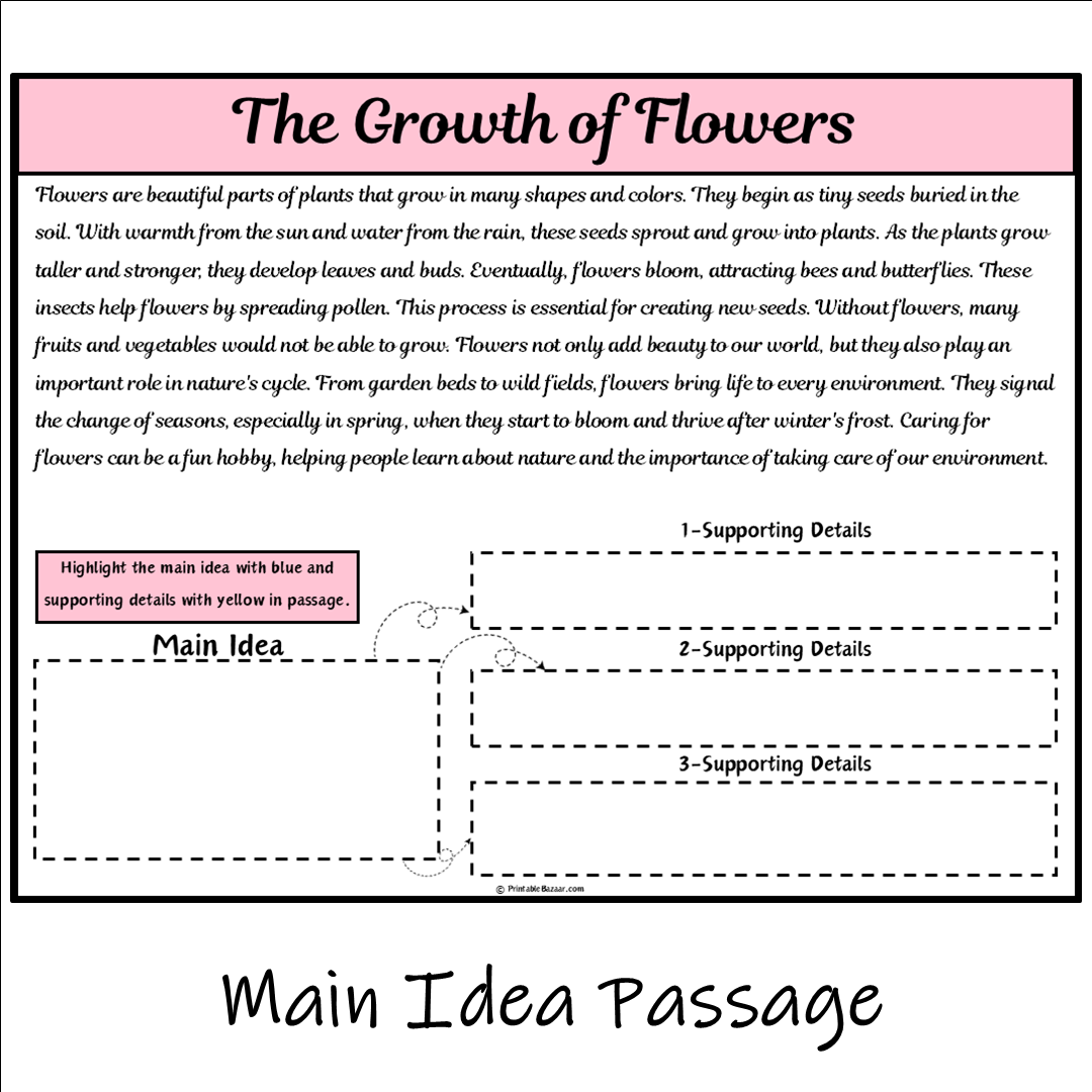 The Growth of Flowers | Main Idea and Supporting Details Reading Passage and Questions