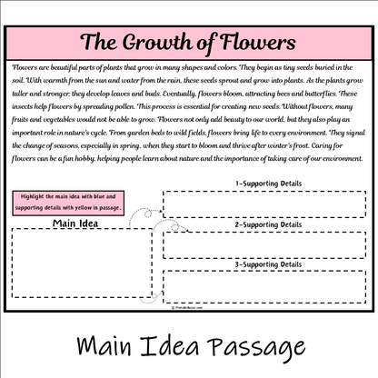 The Growth of Flowers | Main Idea and Supporting Details Reading Passage and Questions