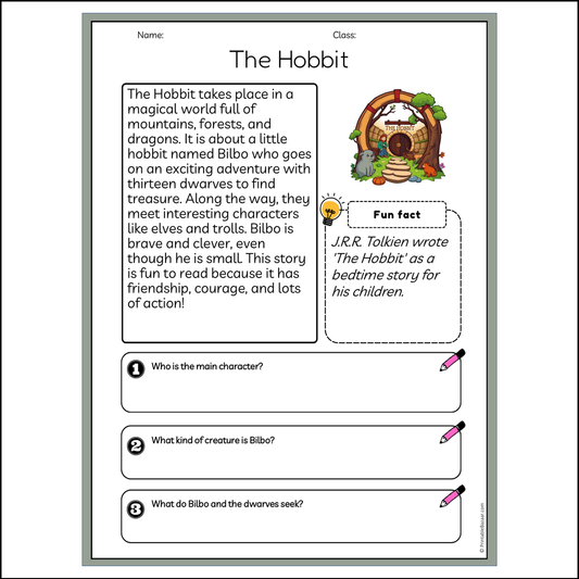 The Hobbit | Reading Passage Comprehension Questions Writing Facts Worksheet