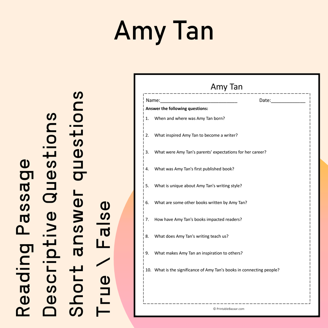 Amy Tan | Reading Comprehension Passage Printable Activity