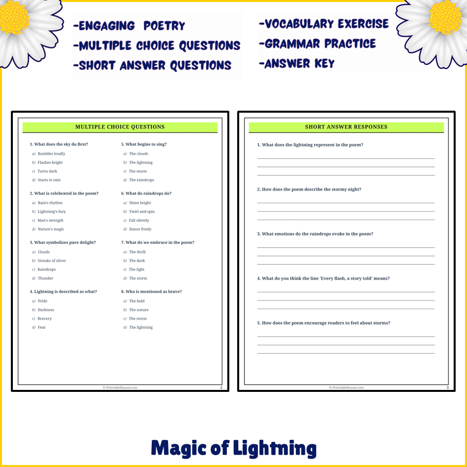 Magic of Lightning | Poem Grammar Worksheet Printable Activity