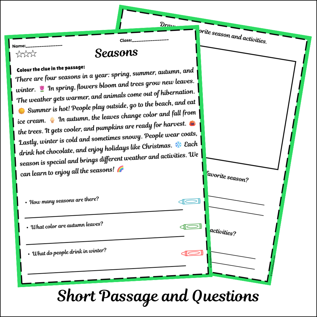 Seasons | Short Reading Comprehension Creative Worksheet