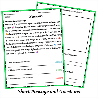 Seasons | Short Reading Comprehension Creative Worksheet