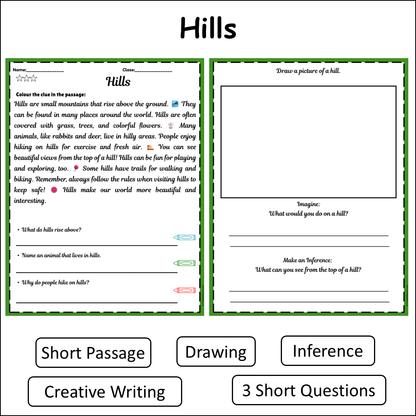 Hills | Short Reading Comprehension Creative Worksheet