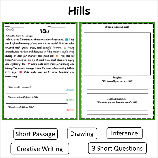 Hills | Short Reading Comprehension Creative Worksheet