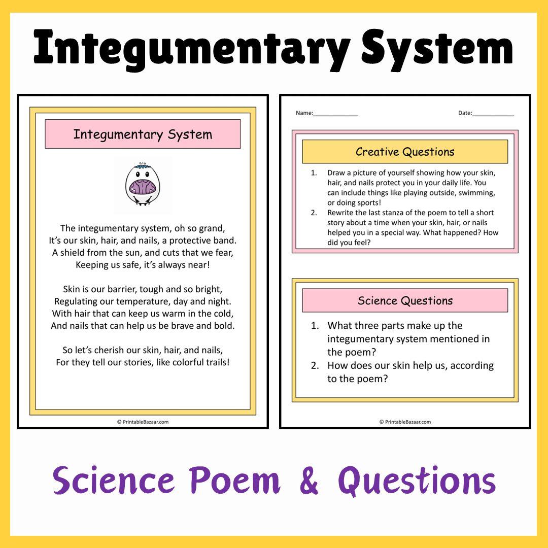 Integumentary System | Science Poem Reading Comprehension Activity