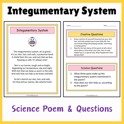 Integumentary System | Science Poem Reading Comprehension Activity