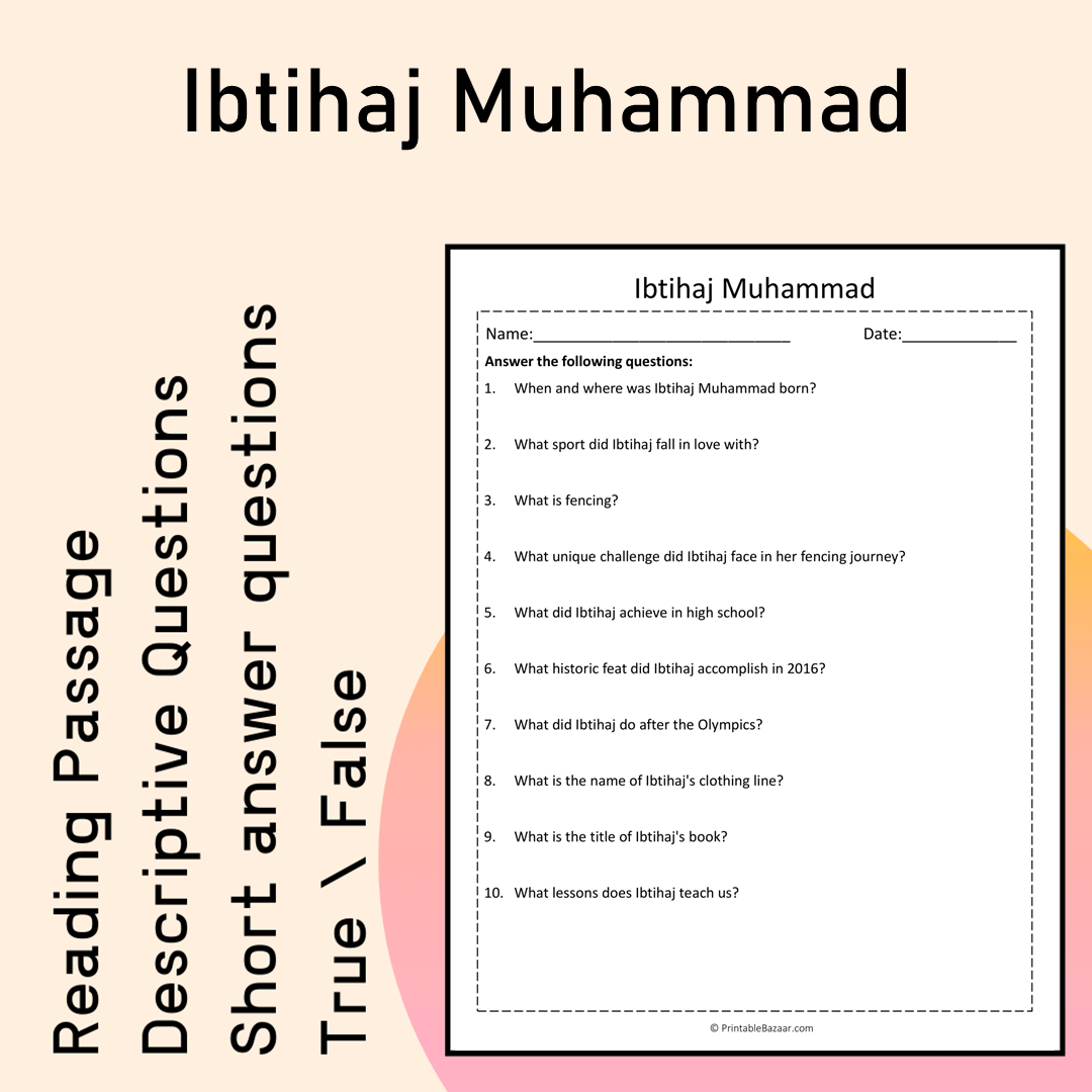 Ibtihaj Muhammad | Reading Comprehension Passage Printable Activity