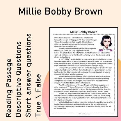 Millie Bobby Brown | Reading Comprehension Passage Printable Activity