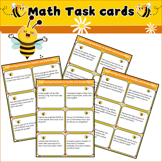 Subtracting Decimals to Tenths and Hundredths | Math Task Cards