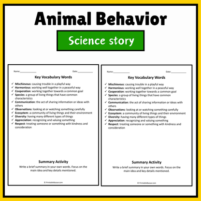 Animal Behavior | Science Story Reading Comprehension Activity