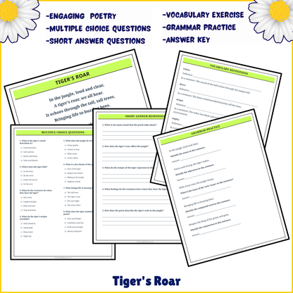 Tiger's Roar | Poem Grammar Worksheet Printable Activity