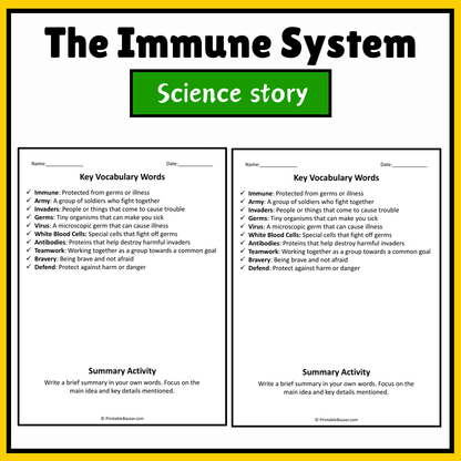 The Immune System | Science Story Reading Comprehension Activity