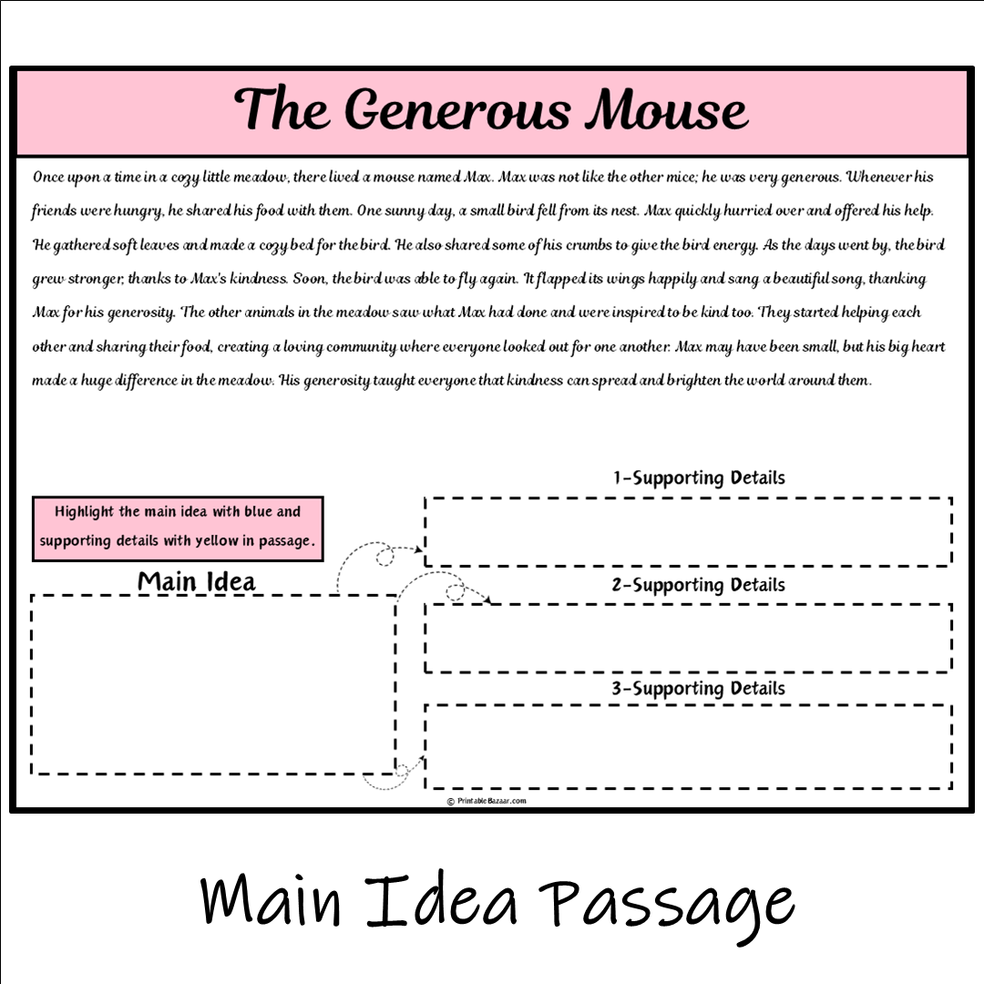 The Generous Mouse | Main Idea and Supporting Details Reading Passage and Questions