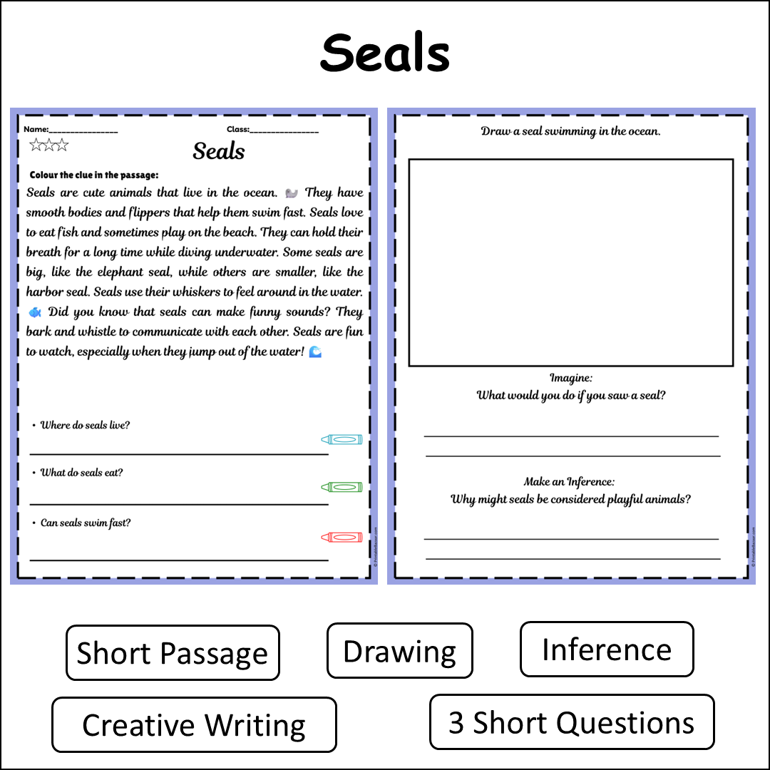Seals | Short Reading Comprehension Creative Worksheet
