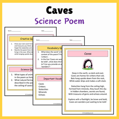 Caves | Science Poem Reading Comprehension Activity