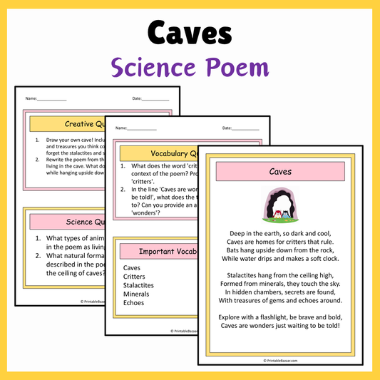 Caves | Science Poem Reading Comprehension Activity