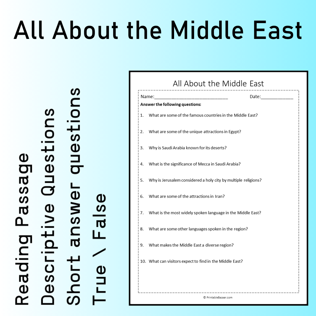 All About the Middle East | Reading Comprehension Passage Printable Worksheet