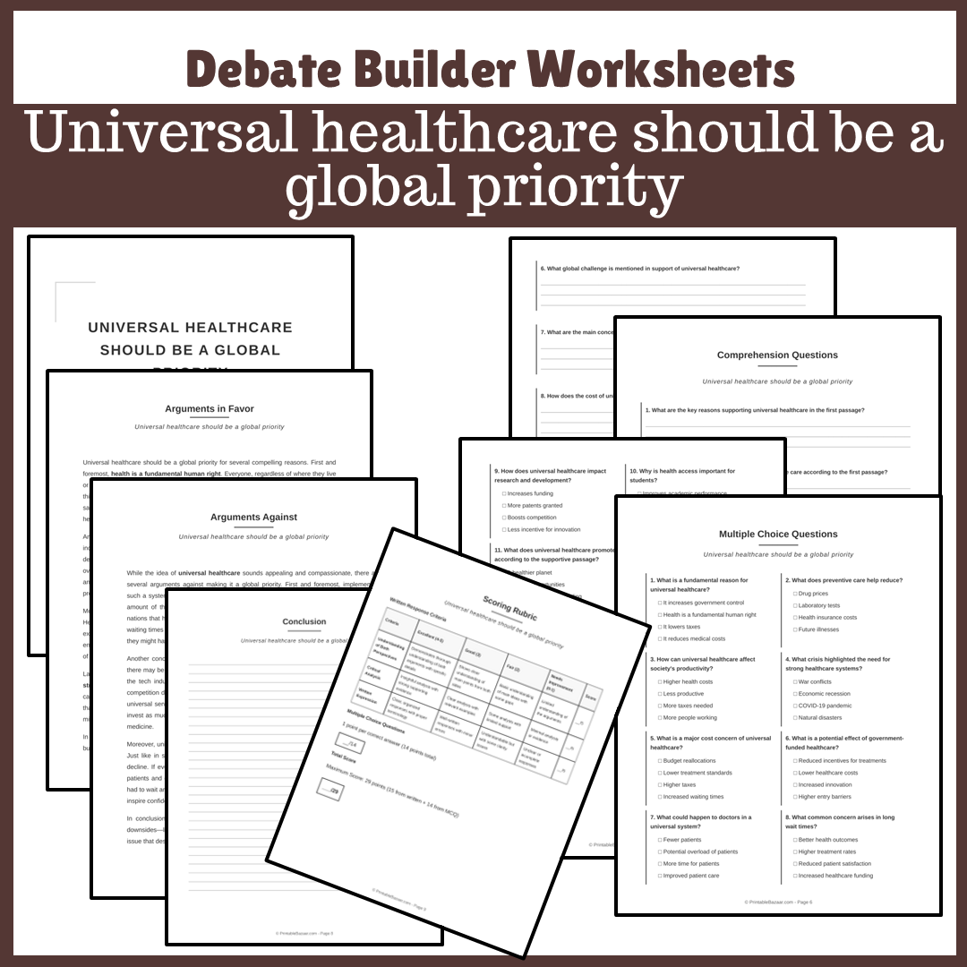 Universal healthcare should be a global priority | Favour and Against Worksheet Printable Activity