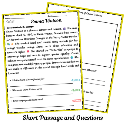 Emma Watson | Short Reading Comprehension Creative Worksheet