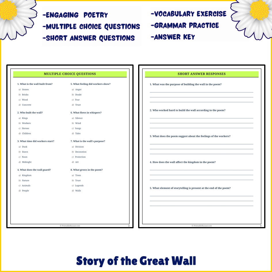 Story of the Great Wall | Poem Grammar Worksheet Printable Activity