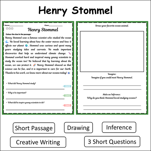 Henry Stommel | Short Reading Comprehension Creative Worksheet