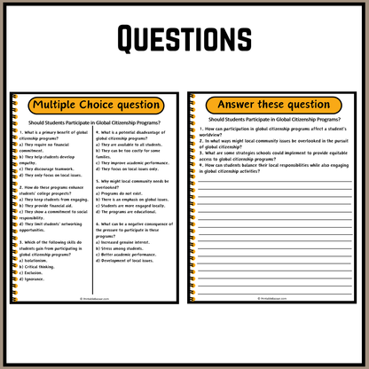 Should Students Participate in Global Citizenship Programs? | Debate Case Study Worksheet