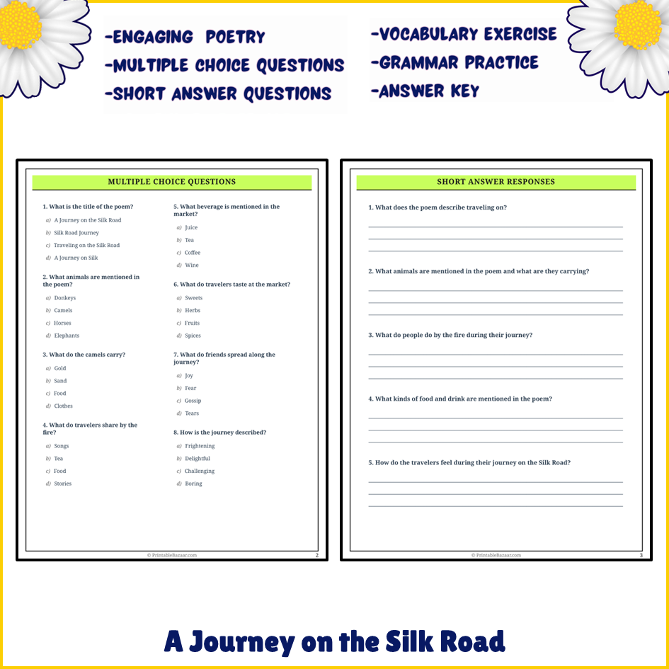 A Journey on the Silk Road | Poem Grammar Worksheet Printable Activity