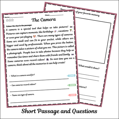 The Camera | Short Reading Comprehension Creative Worksheet