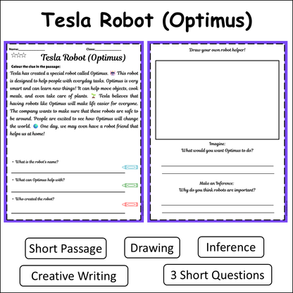 Tesla Robot (Optimus) | Short Reading Comprehension Creative Worksheet