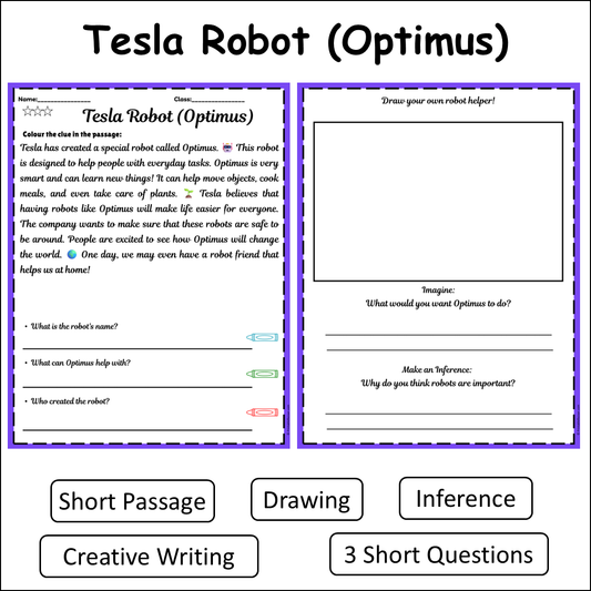 Tesla Robot (Optimus) | Short Reading Comprehension Creative Worksheet