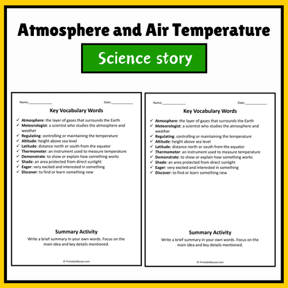Atmosphere and Air Temperature | Science Story Reading Comprehension Activity