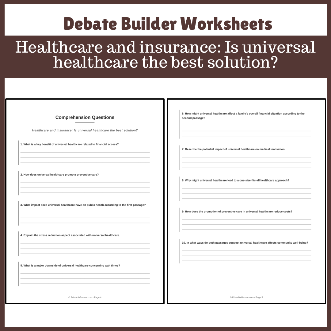 Healthcare and insurance: Is universal healthcare the best solution? | Favour and Against Worksheet Printable Activity