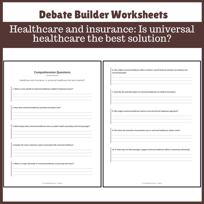 Healthcare and insurance: Is universal healthcare the best solution? | Favour and Against Worksheet Printable Activity