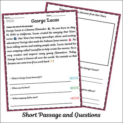 George Lucas | Short Reading Comprehension Creative Worksheet