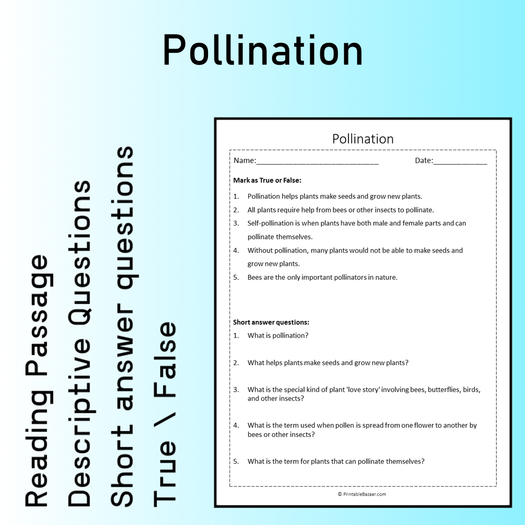 Pollination | Reading Comprehension Passage Printable Worksheet