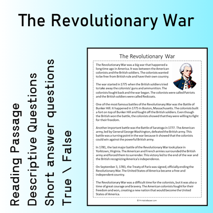 The Revolutionary War | Reading Comprehension Passage Printable Worksheet