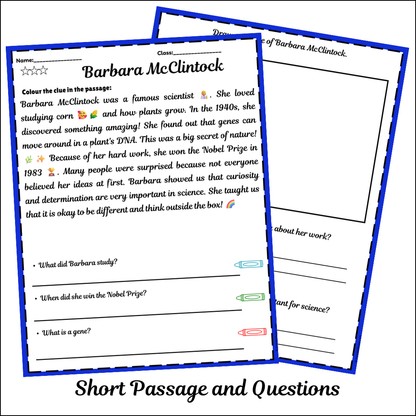 Barbara McClintock | Short Reading Comprehension Creative Worksheet