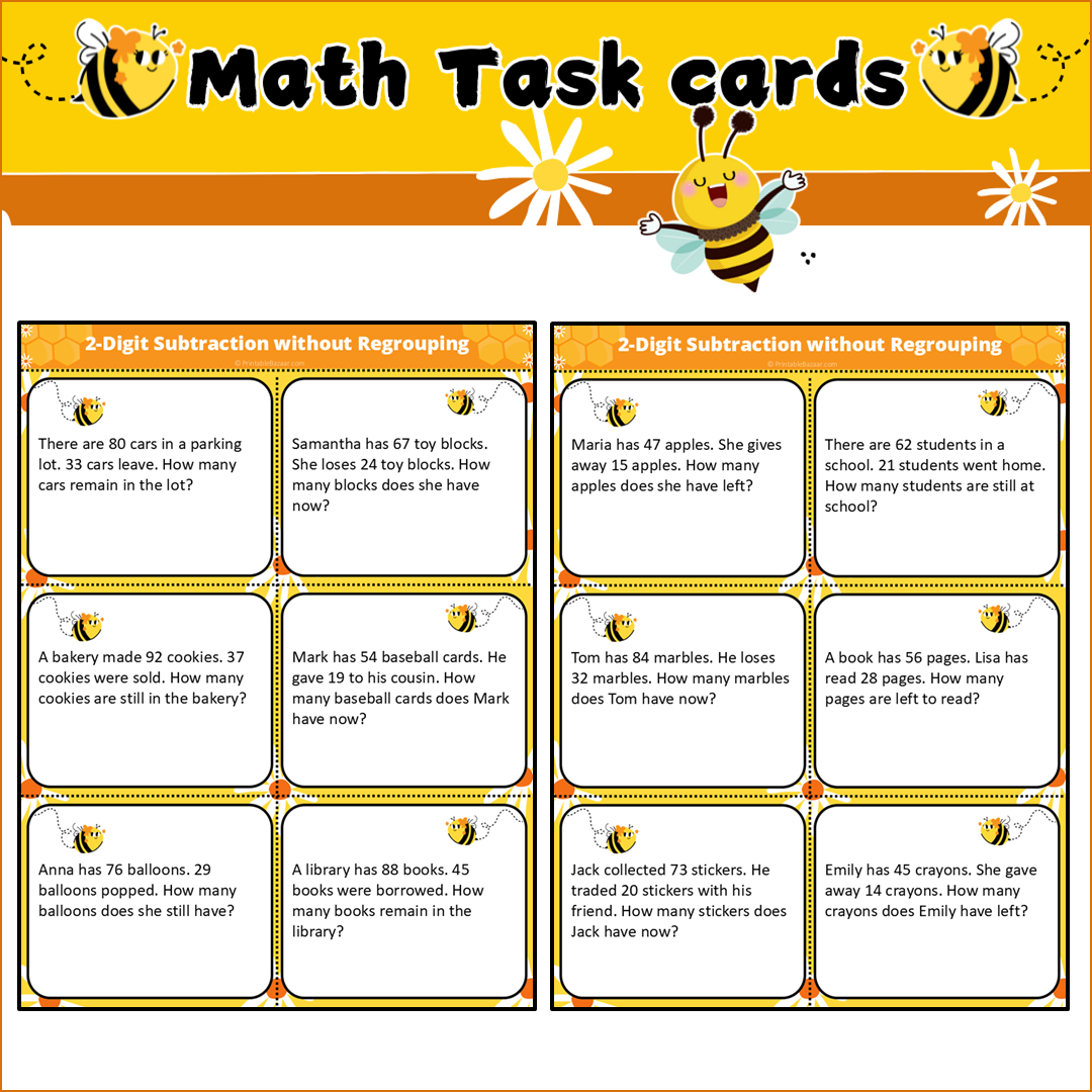 2-Digit Subtraction without Regrouping | Math Task Cards