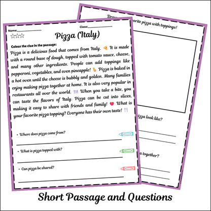 Pizza (Italy) | Short Reading Comprehension Creative Worksheet