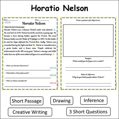 Horatio Nelson | Short Reading Comprehension Creative Worksheet